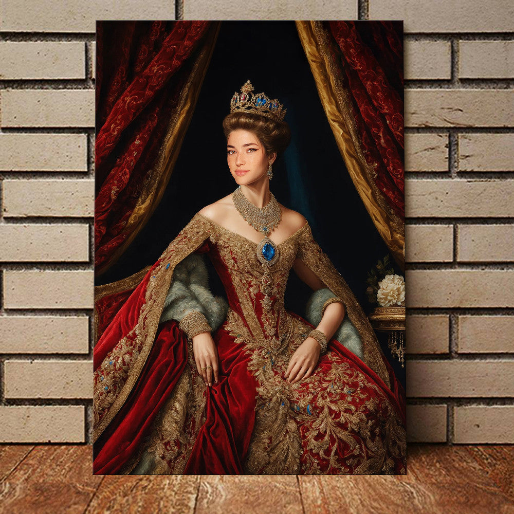 Personalized Photo The Queen Red Gown Canvas Wall Art – Gift for Her