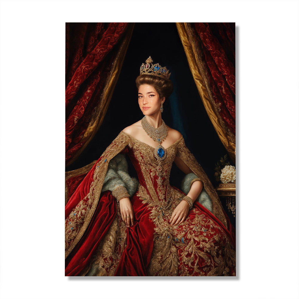 Personalized Photo The Queen Red Gown Canvas Wall Art – Gift for Her