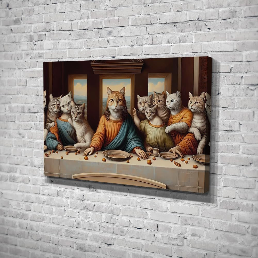 Funny Cat Last Supper Canvas Wall Art – Pet Lover Gift