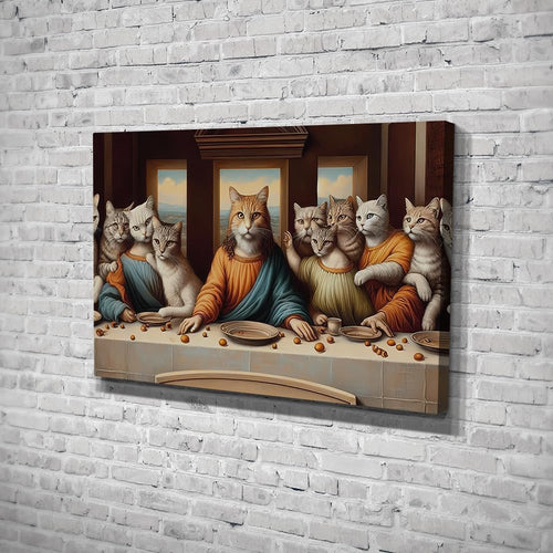 Funny Cat Last Supper Canvas Wall Art – Pet Lover Gift