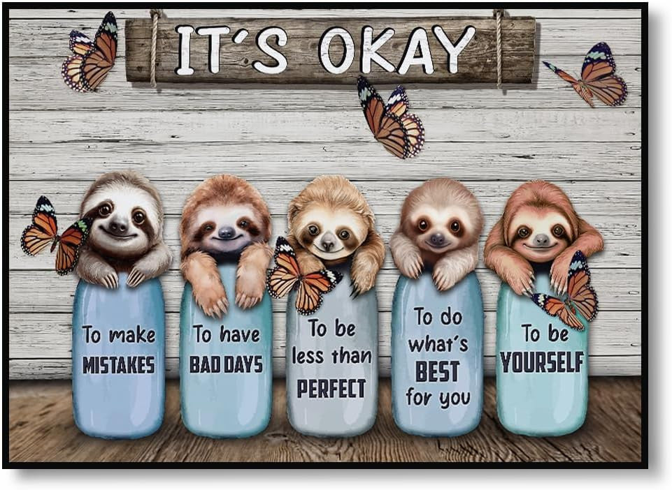 Sloth Butterfly It's Okay Canvas Wall Art – Sloth Lover Gift