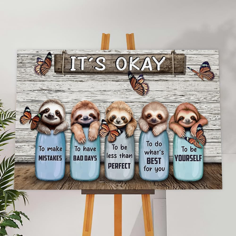 Sloth Butterfly It's Okay Canvas Wall Art – Sloth Lover Gift