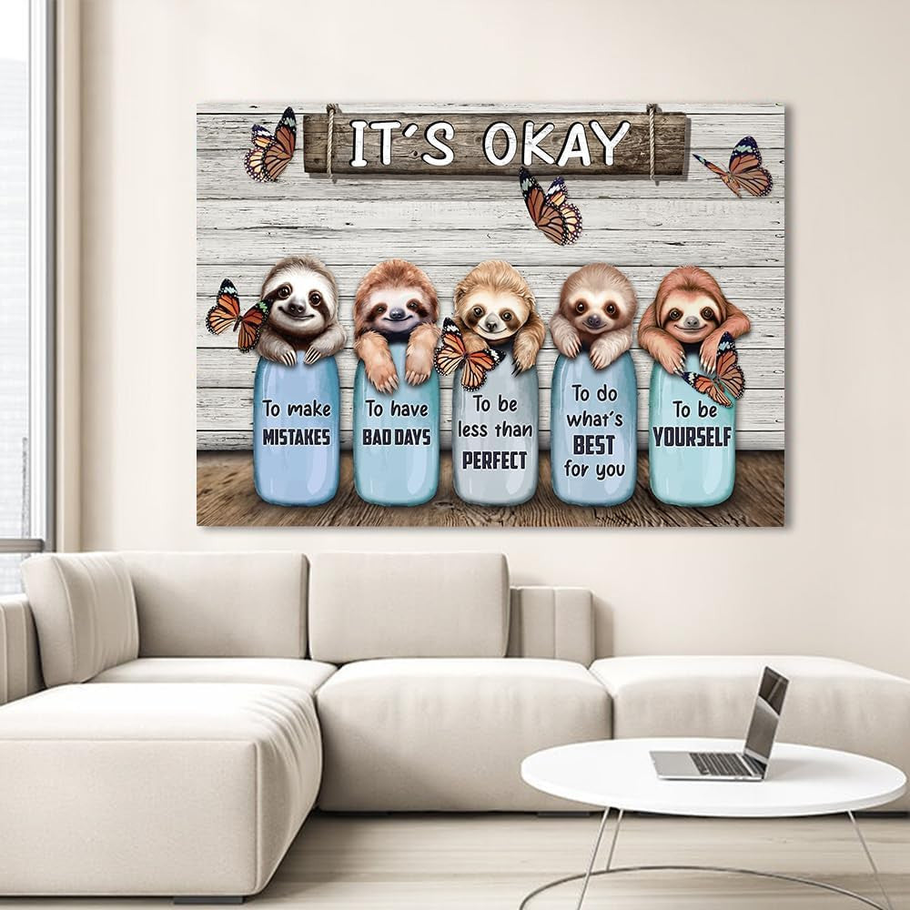 Sloth Butterfly It's Okay Canvas Wall Art – Sloth Lover Gift