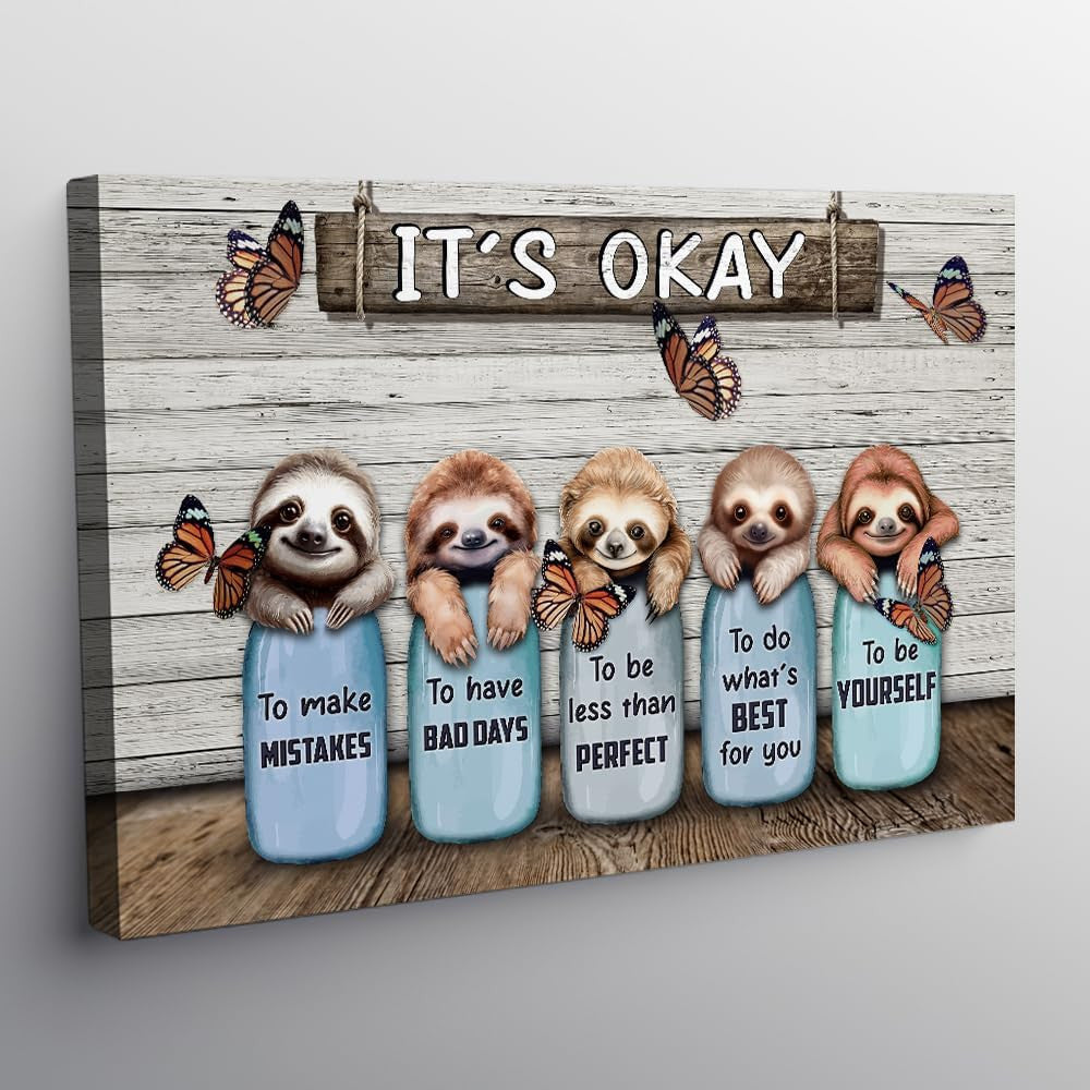Sloth Butterfly It's Okay Canvas Wall Art – Sloth Lover Gift