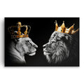 King And Queen Lions Gold Crown Canvas – Dramatic Couple Wall Art