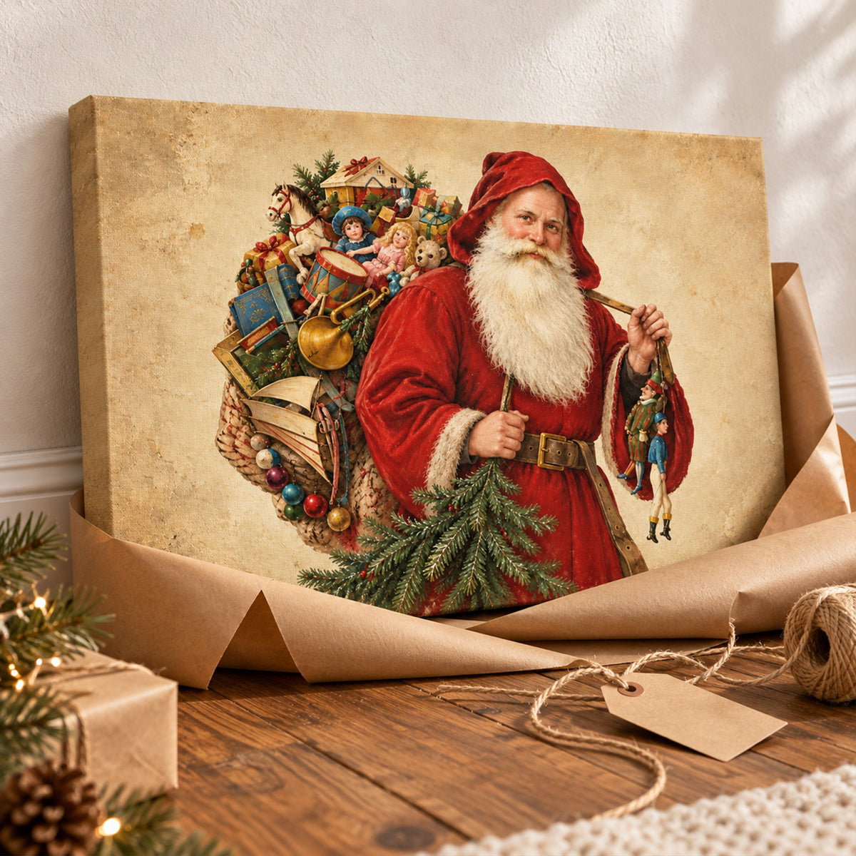 Vintage Santa With Toy Sack and Evergreen Branch — Vintage-Santa-With-Toy-Sack-and-Evergreen-Branch-mk-7.jpg