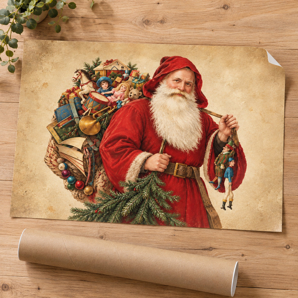 Vintage Santa With Toy Sack and Evergreen Branch — Vintage-Santa-With-Toy-Sack-and-Evergreen-Branch-mk-8.jpg