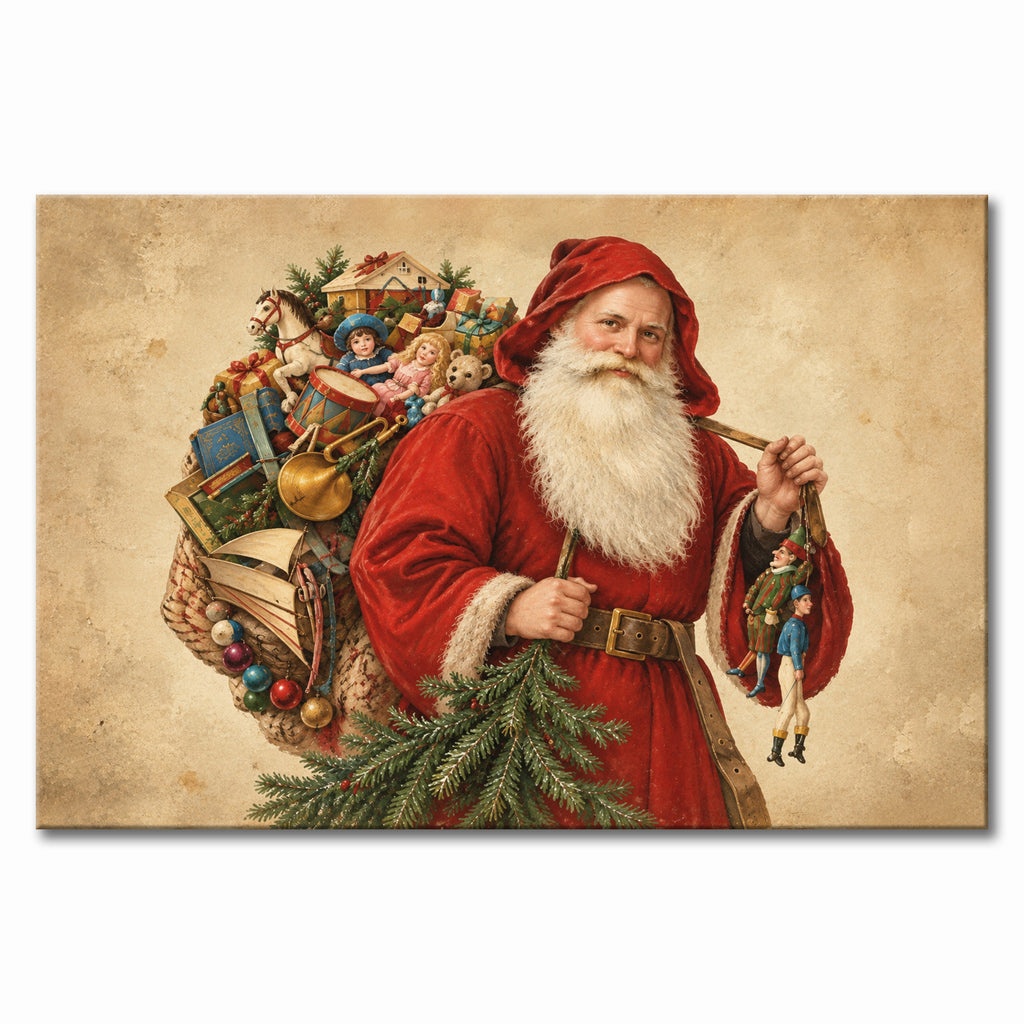 Vintage Santa Claus Wall Art, Old World Father Christmas Print, Canvas or Poster