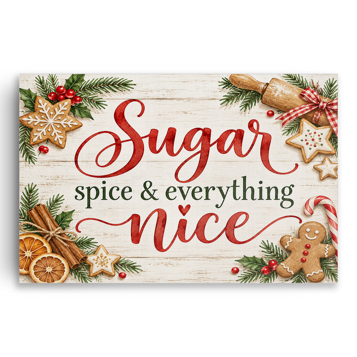 Sugar Spice and Everything Nice Sign, Christmas Kitchen Wall Art, Gingerbread Holiday Print, Canvas or Poster