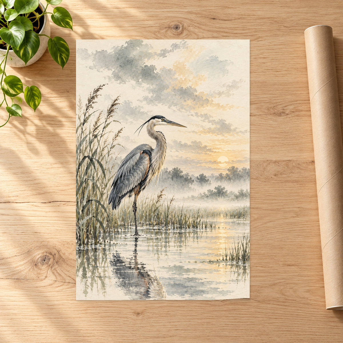 Great Blue Heron Sumi-e - 07-poster.jpg