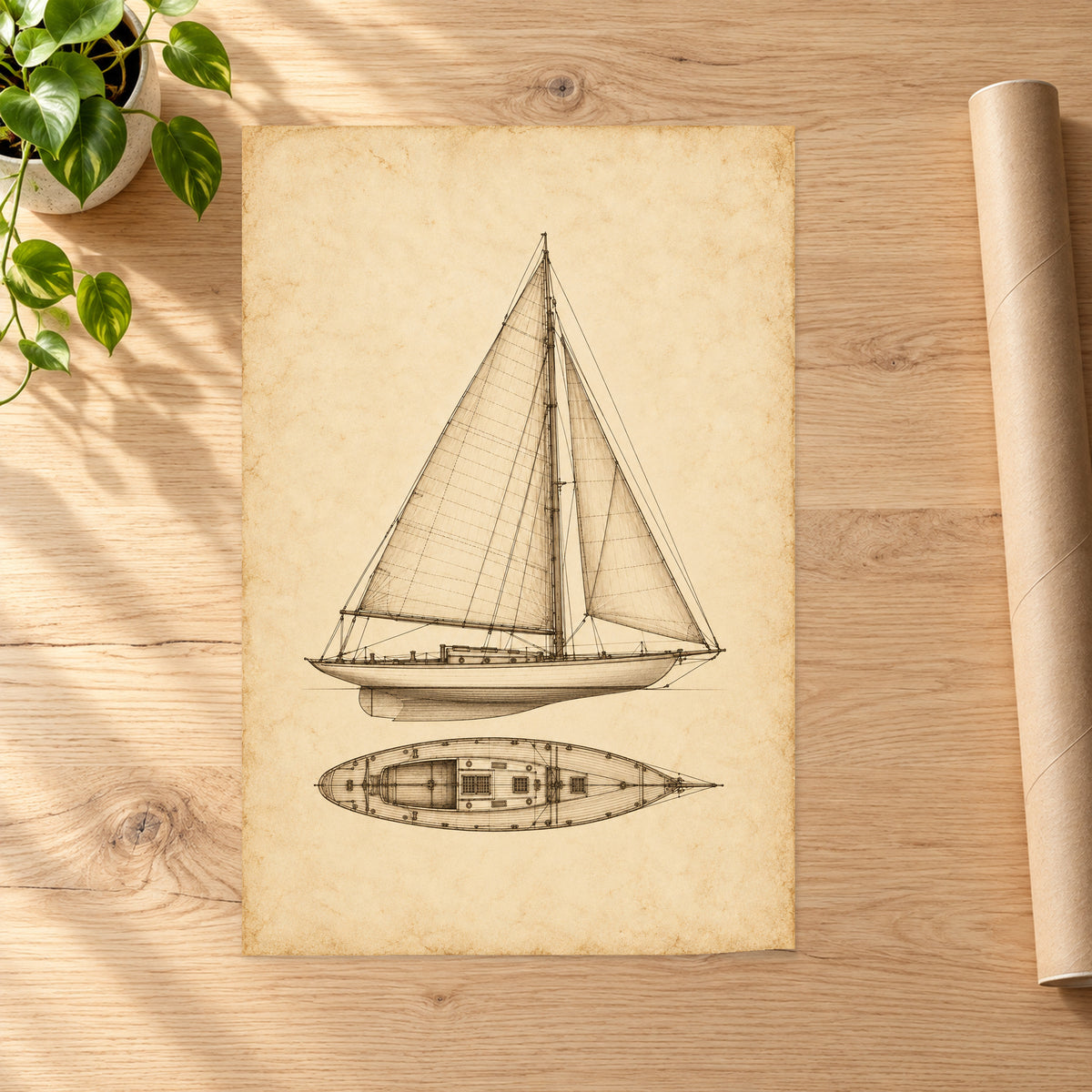 Sepia Sailboat Blueprint - 07-poster.jpg