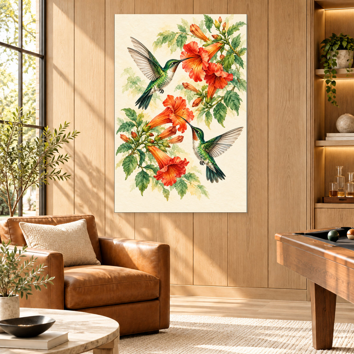 Hummingbird and Red Trumpet Flowers - 03-man-cave.jpg