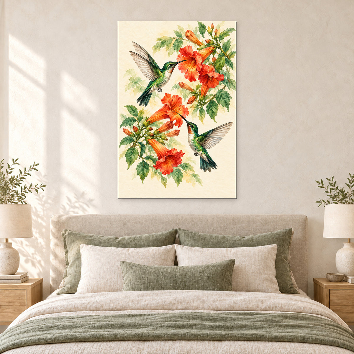 Hummingbird and Red Trumpet Flowers - 05-bedroom.jpg