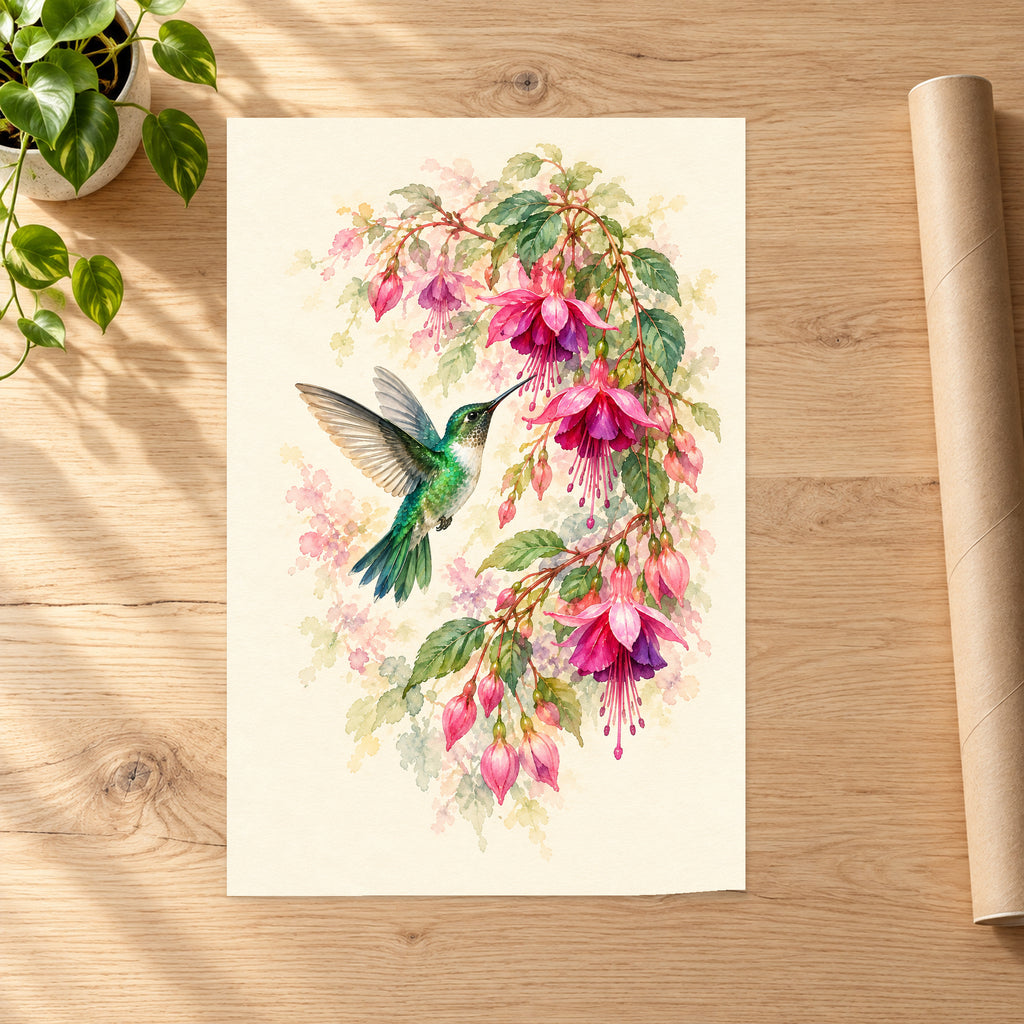 Hummingbird and Fuchsia Flowers - 07-poster.jpg