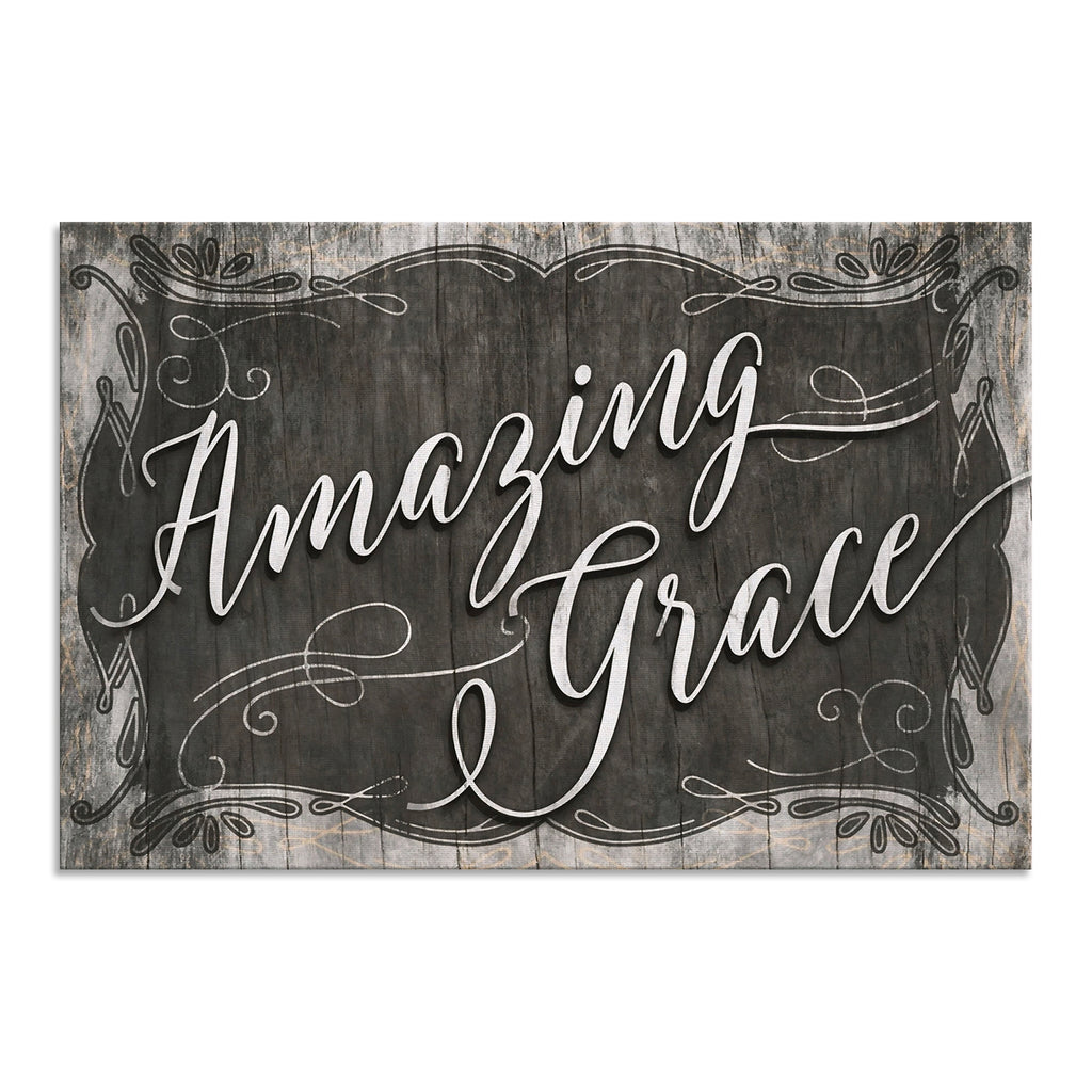 Amazing Grace Rustic Canvas Wall Art – Christian Farmhouse Decor