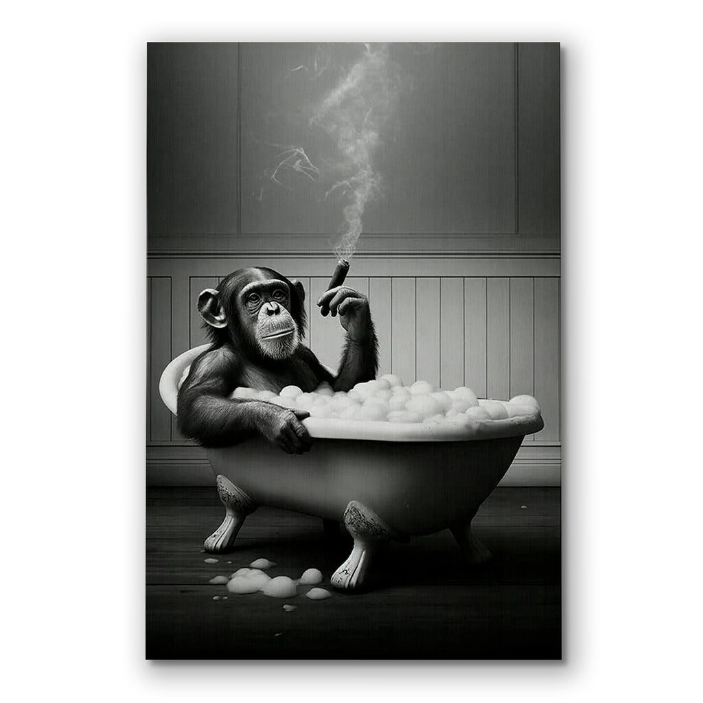 Funny Monkey In The Bathtub Canvas Wall Art – Bathroom Decor