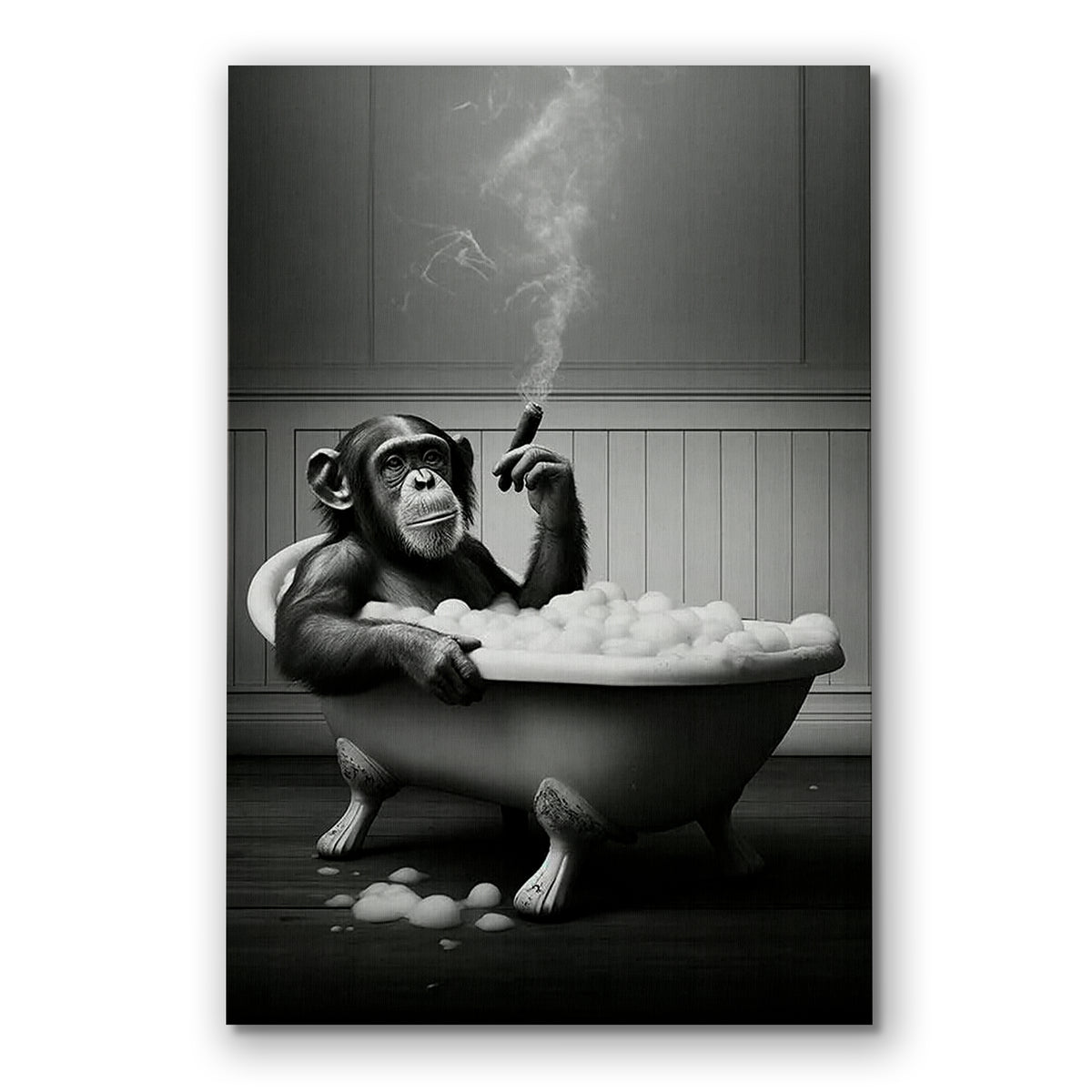 Funny Monkey In The Bathtub Canvas Wall Art – Bathroom Decor