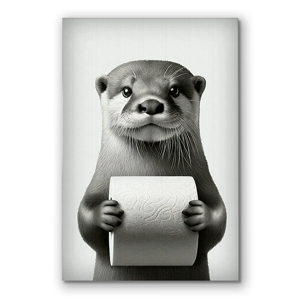 Funny Otter With Toilet Paper Canvas Wall Art – Bathroom Decor