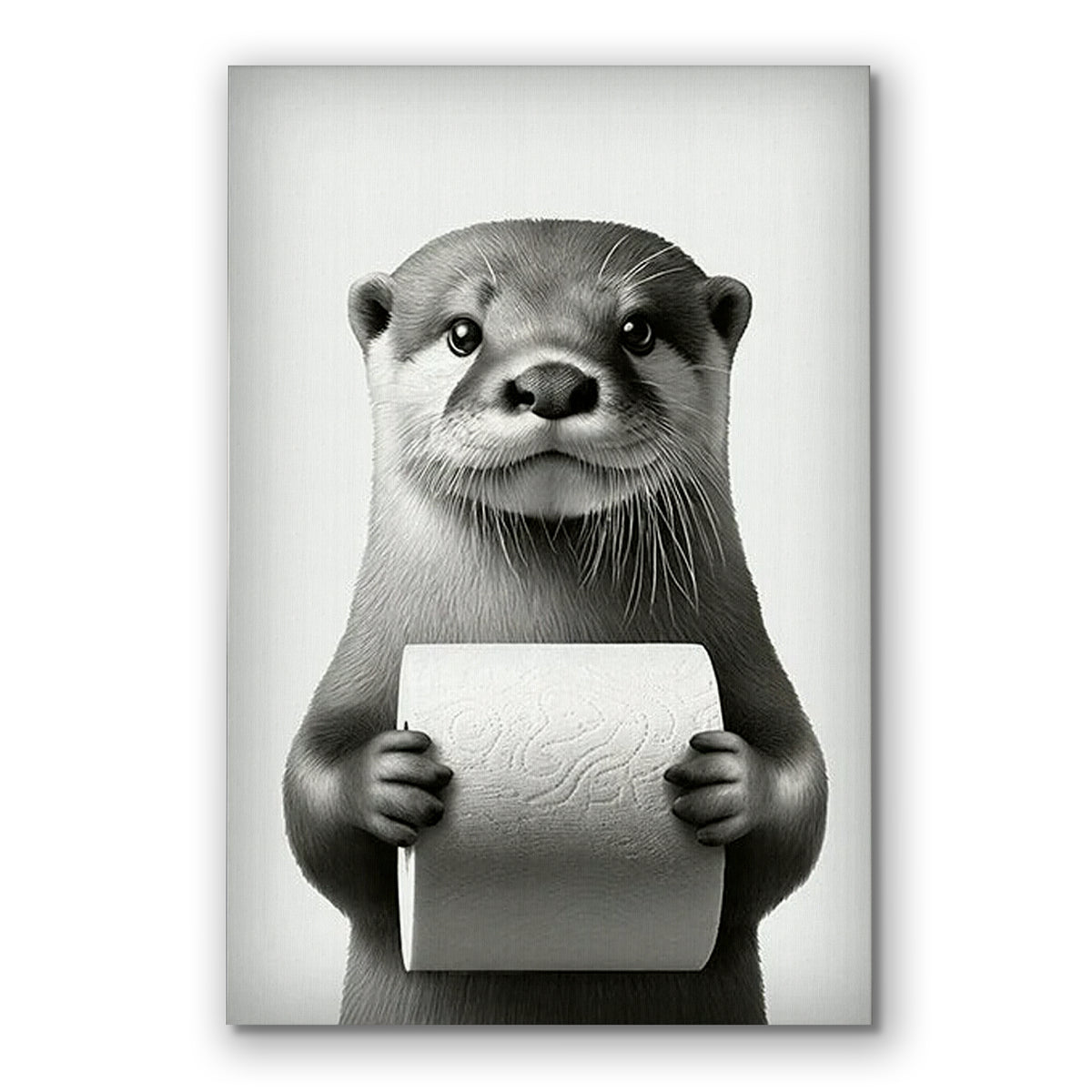Funny Otter With Toilet Paper Canvas Wall Art – Bathroom Decor
