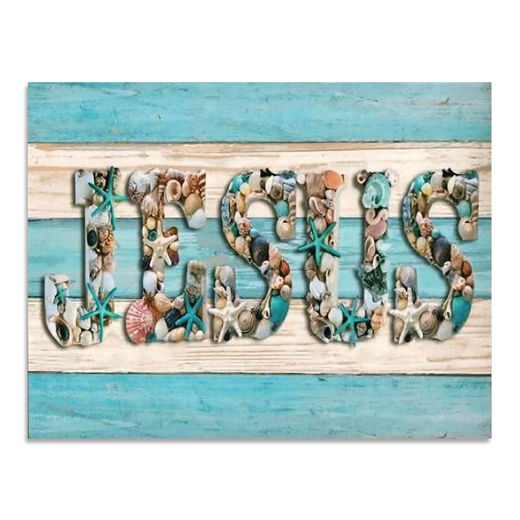 Seashell Jesus Canvas Wall Art – Coastal Christian Beach House Decor