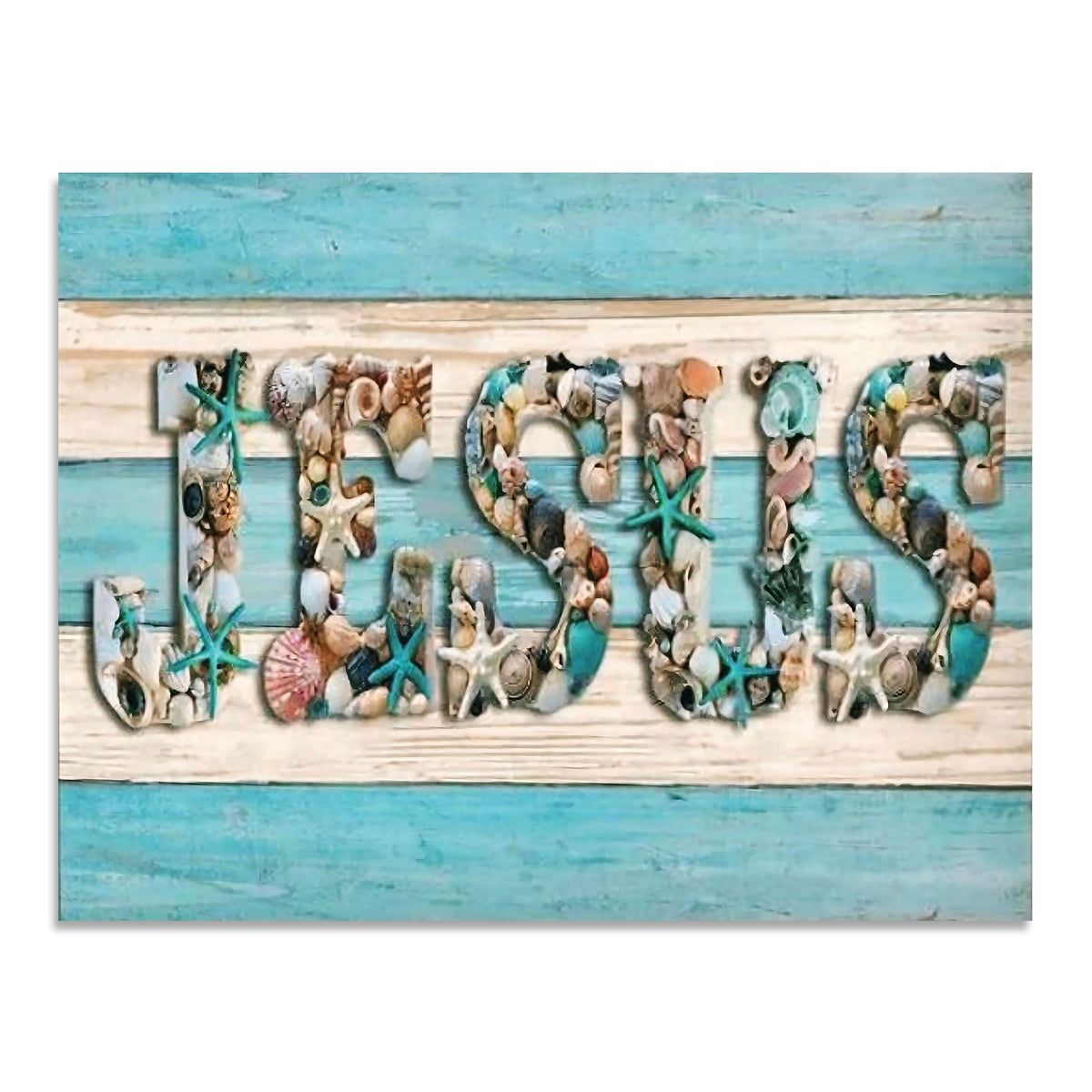 Seashell Jesus Canvas Wall Art – Coastal Christian Beach House Decor