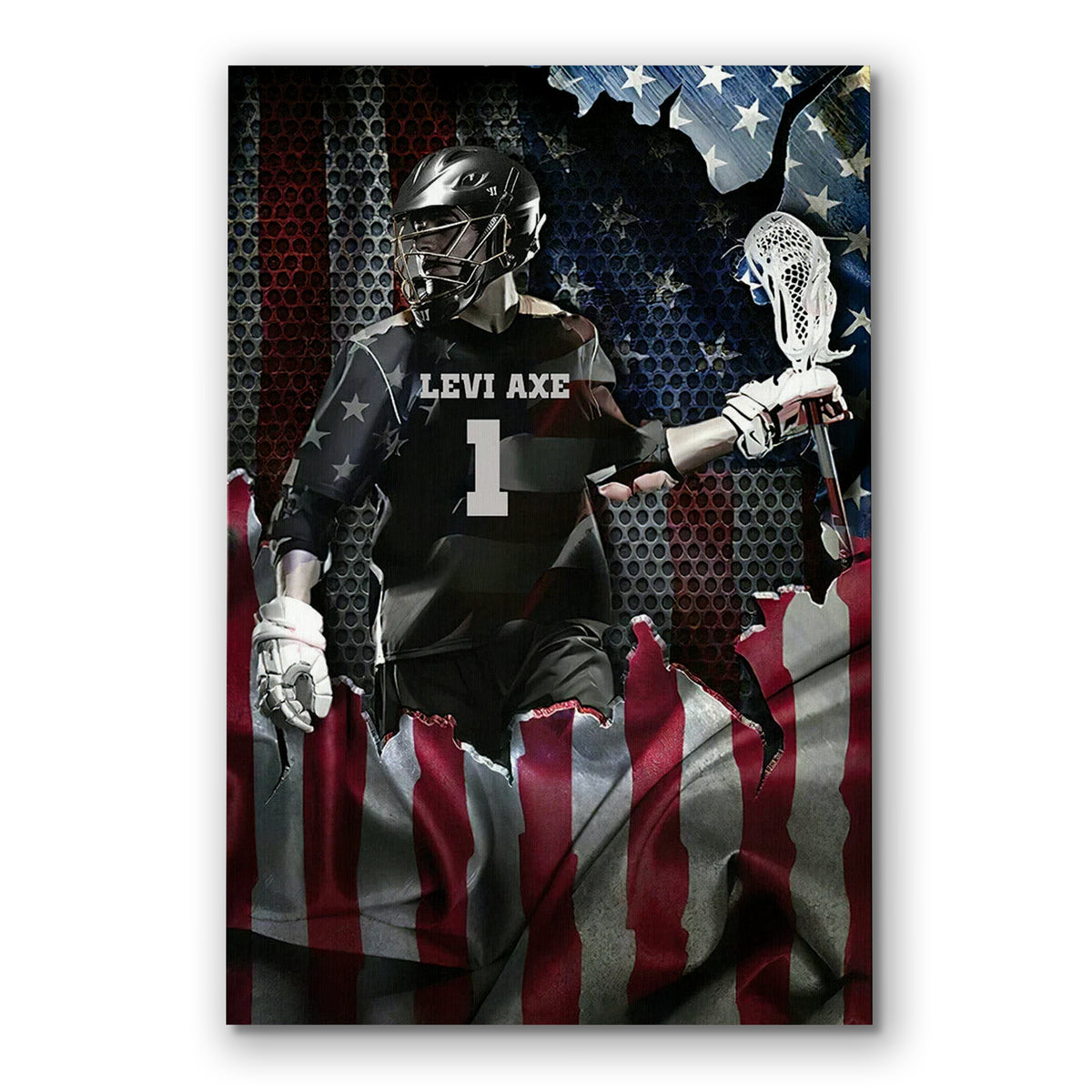 Personalized Lacrosse American Flag Canvas – Name And Number Gift