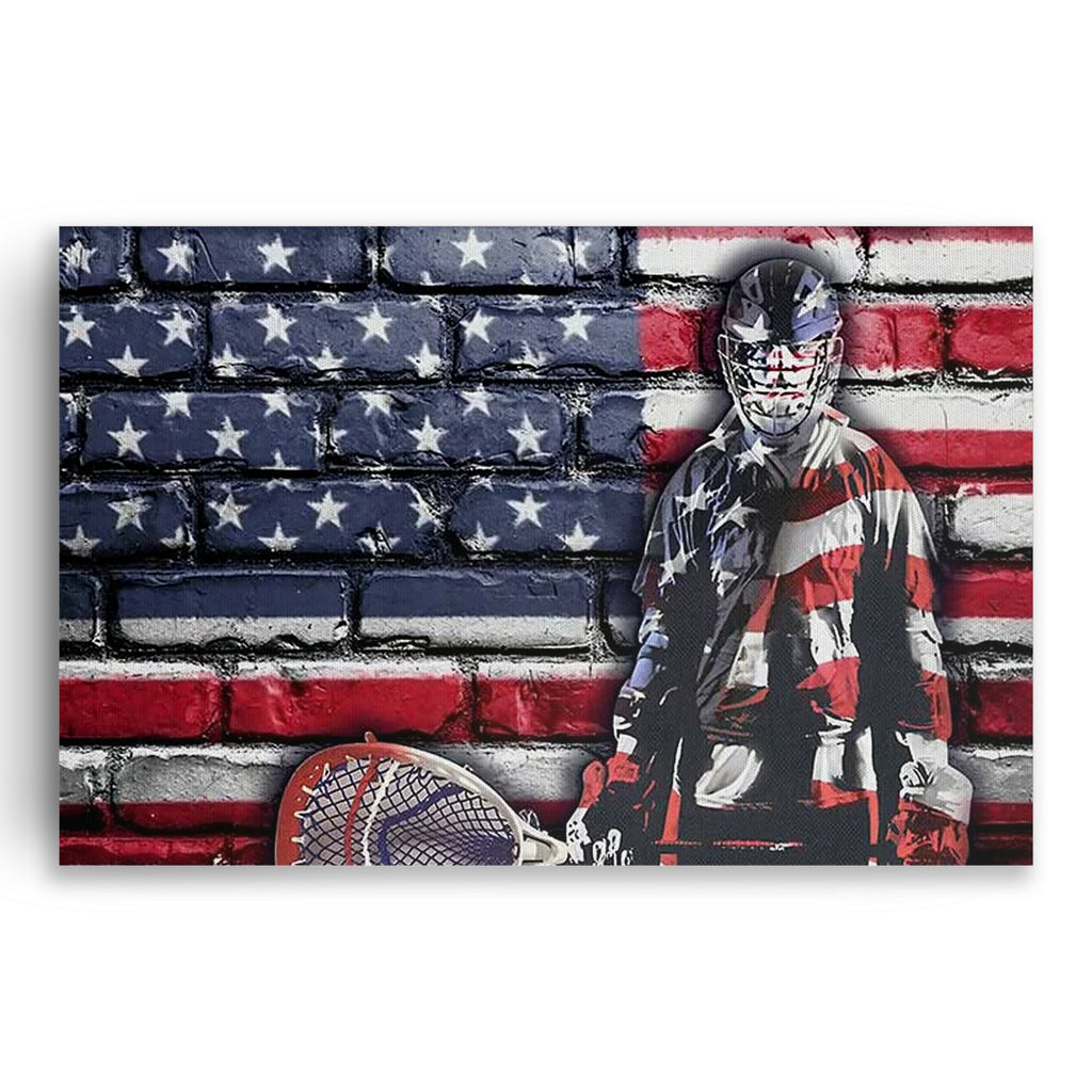 American Flag Lacrosse Player Canvas Wall Art – Sports Wall Decor