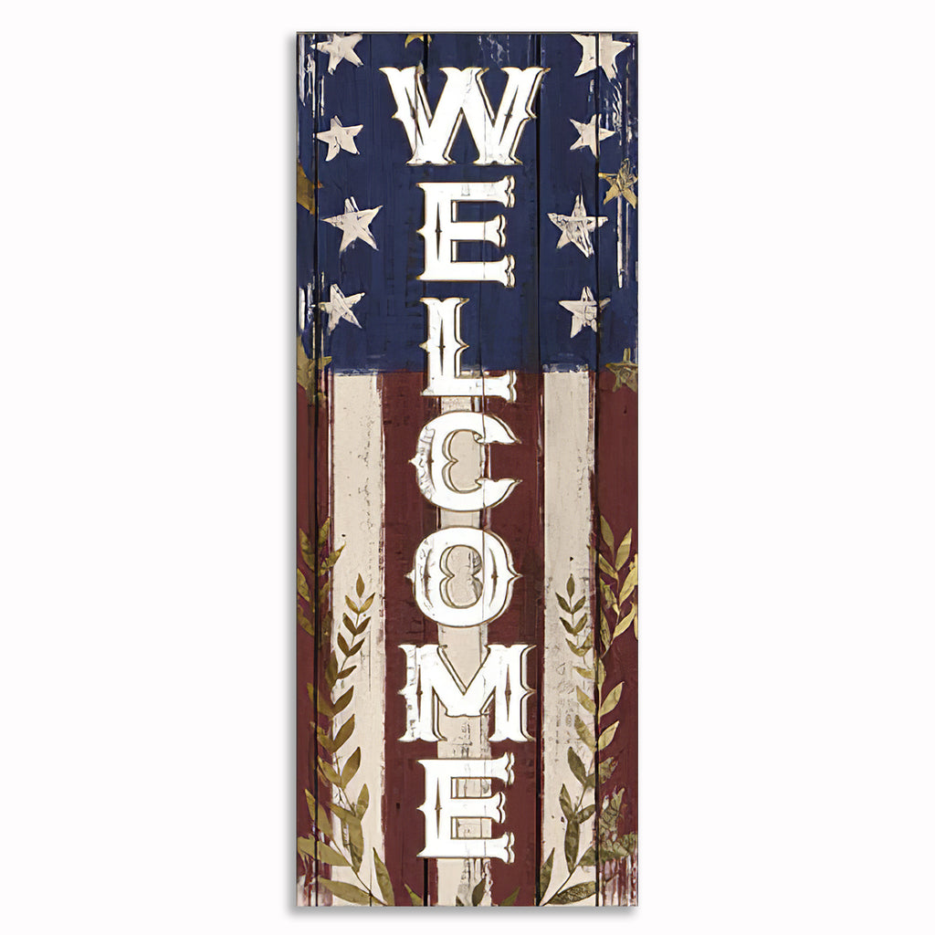 American Flag Welcome Canvas Wall Art – Patriotic Entryway Decor