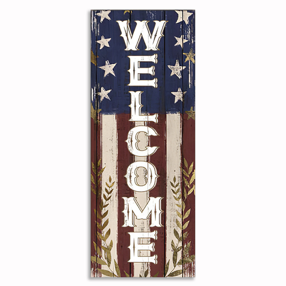 American Flag Welcome Canvas Wall Art – Patriotic Entryway Decor