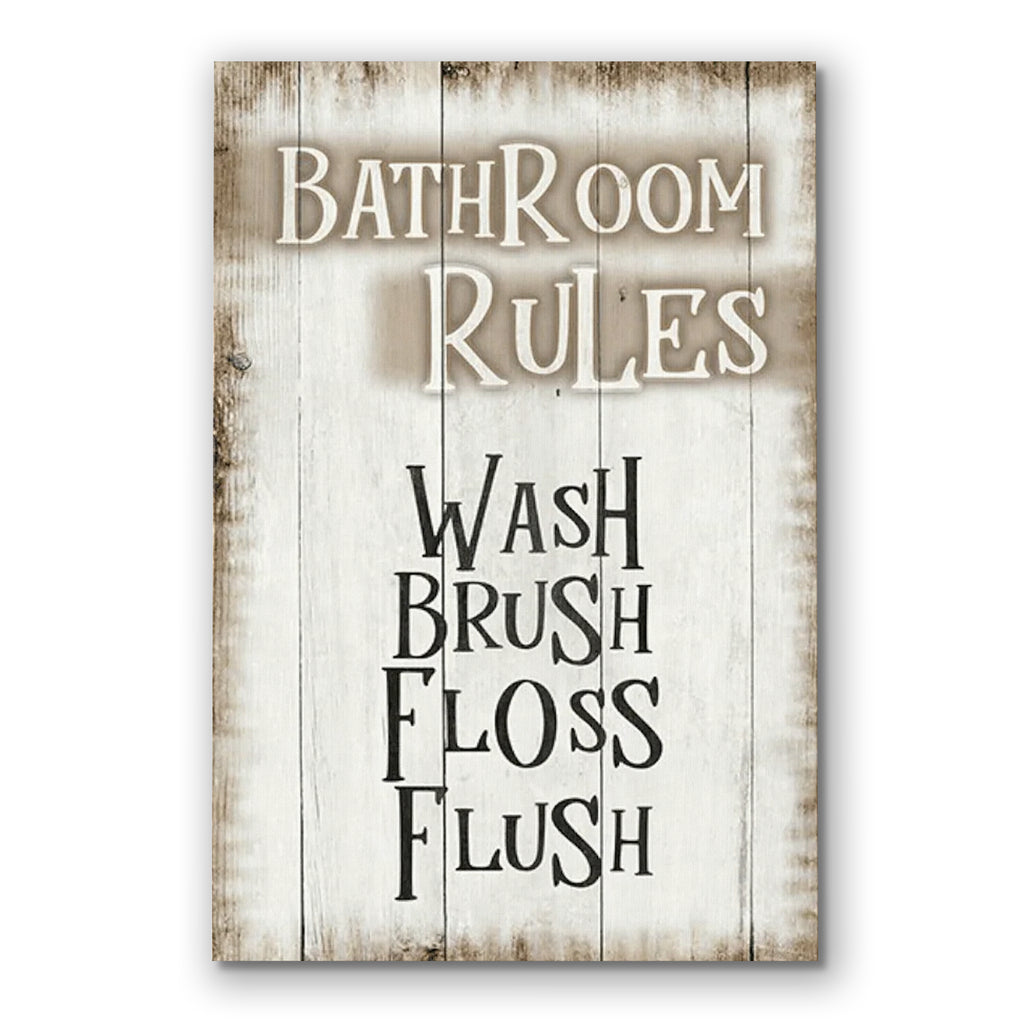 Bathroom Rules Wash Brush Floss Flush Canvas – Bathroom Wall Decor