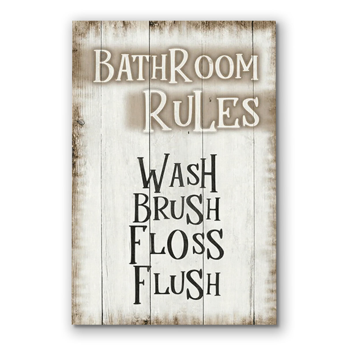 Bathroom Rules Wash Brush Floss Flush Canvas – Bathroom Wall Decor