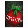 Believe Christmas Canvas Wall Art – Red Ornament Holiday Decor
