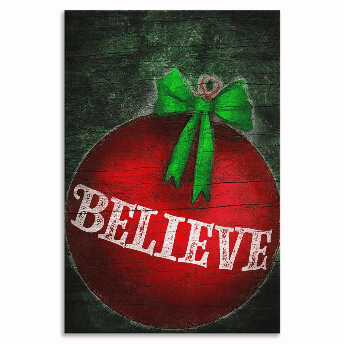 Believe Christmas Canvas Wall Art – Red Ornament Holiday Decor