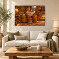 Bigfoot & Raccoon Cozy Cabin canvas wall art — 01 hero cabin soft print