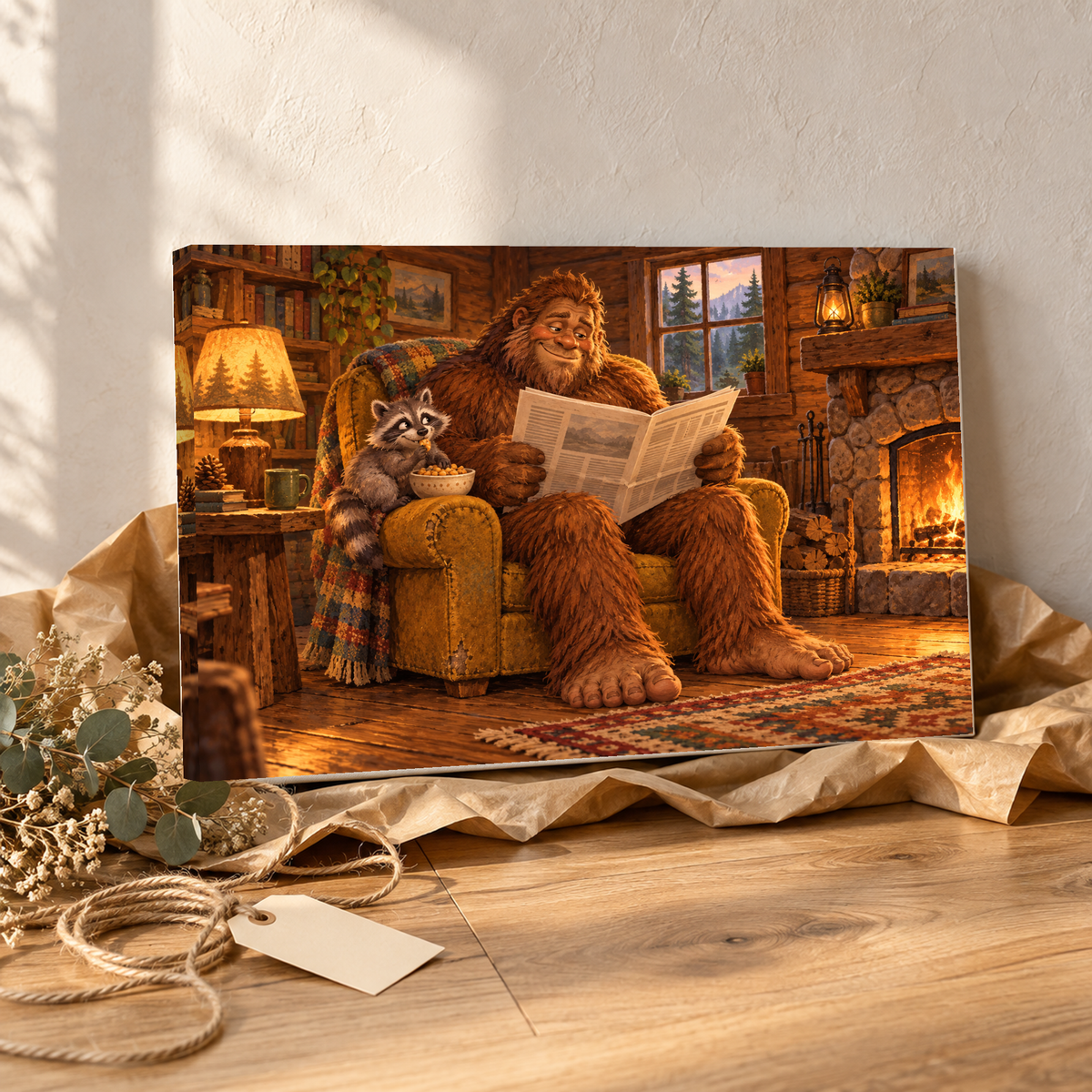 Bigfoot & Raccoon Cozy Cabin canvas wall art — 06 gift