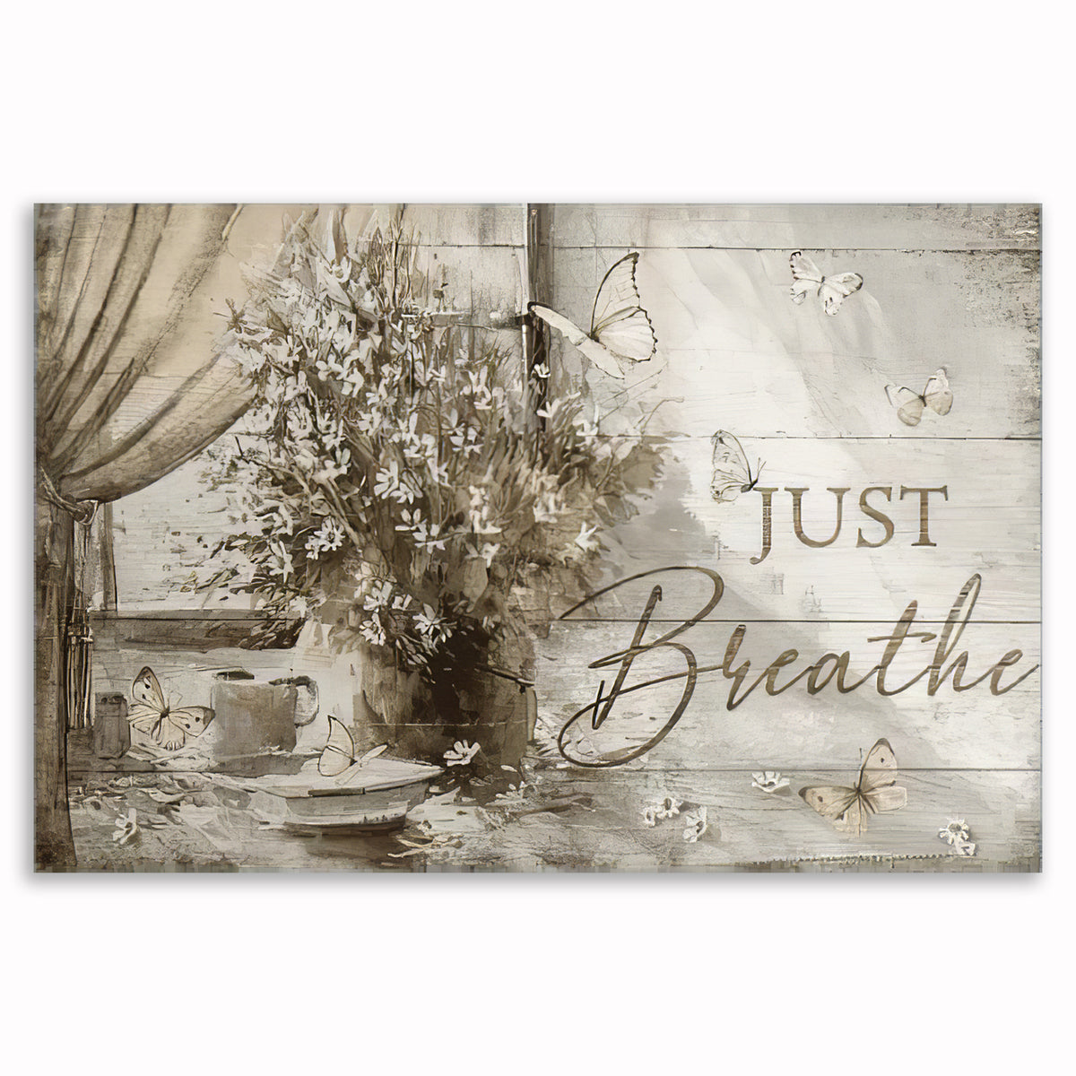 Butterfly Just Breathe Canvas Wall Art – Calming Bedroom Decor