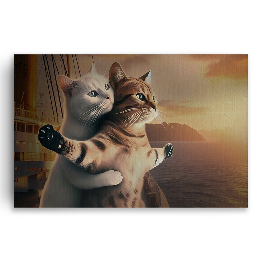 Romantic Cat Couple Canvas Wall Art – Cat Lover Gift