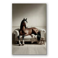 Horse Lounging On Sofa Canvas Wall Art – Funny Animal Decor