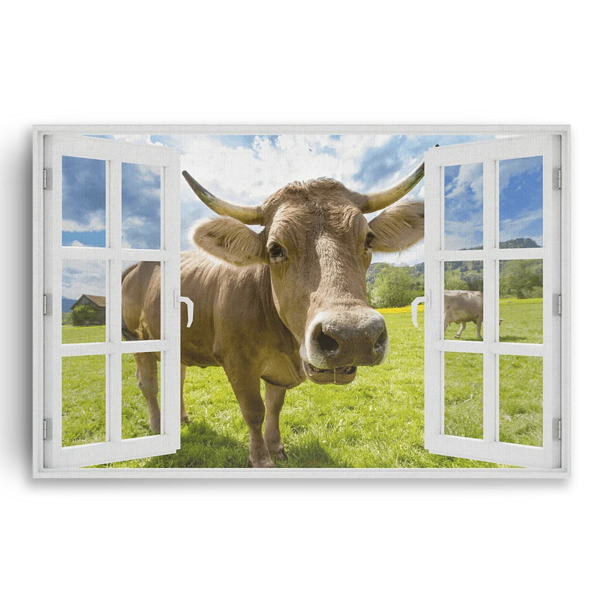 Curious Cow At Window Canvas – Funny Farmhouse Wall Art