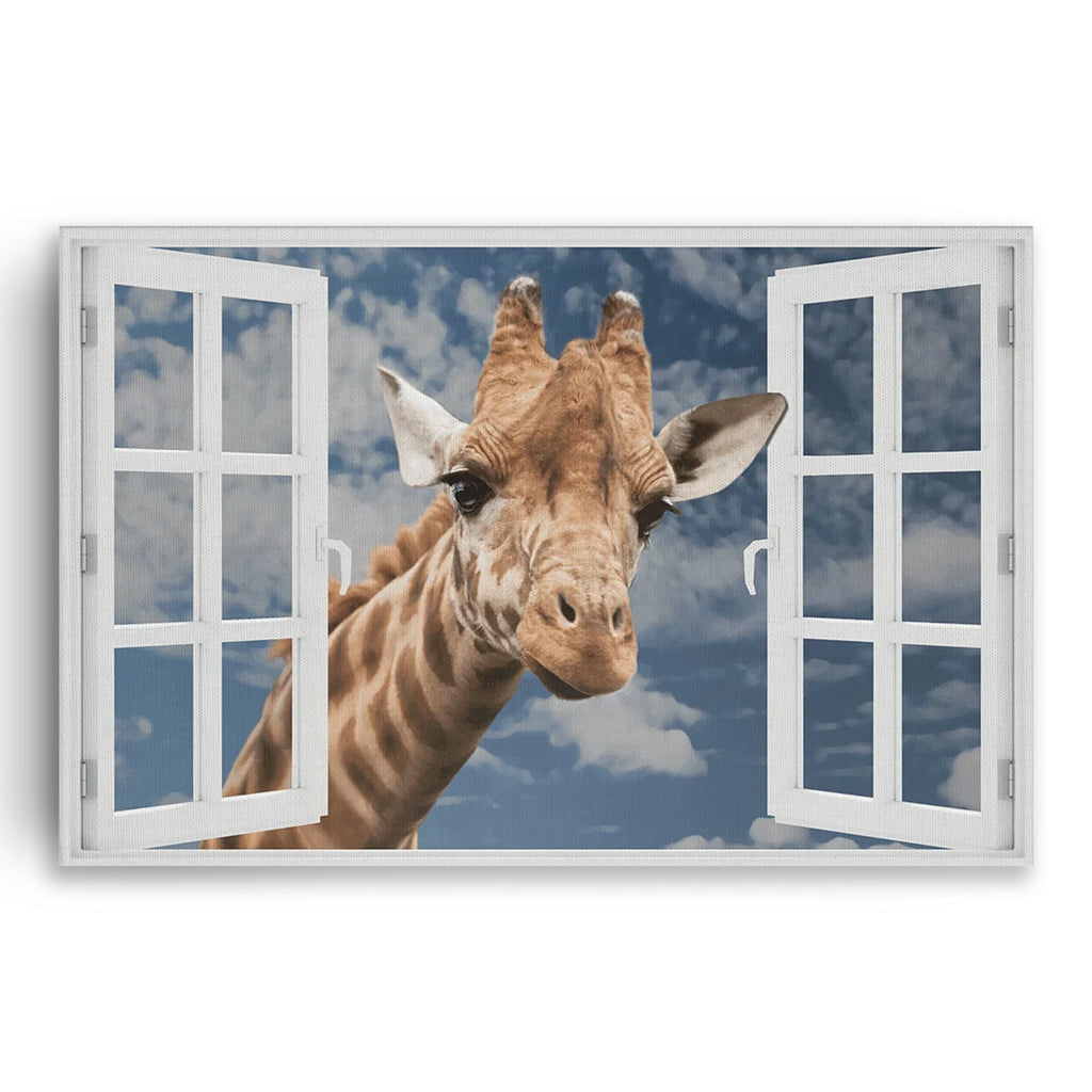 Curious Giraffe At Window Canvas – Funny Animal Wall Art
