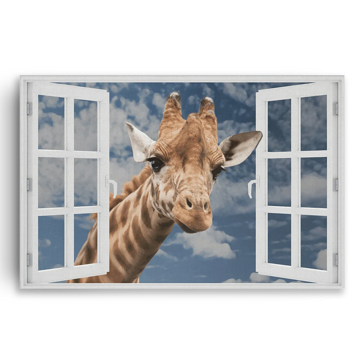 Curious Giraffe At Window Canvas – Funny Animal Wall Art