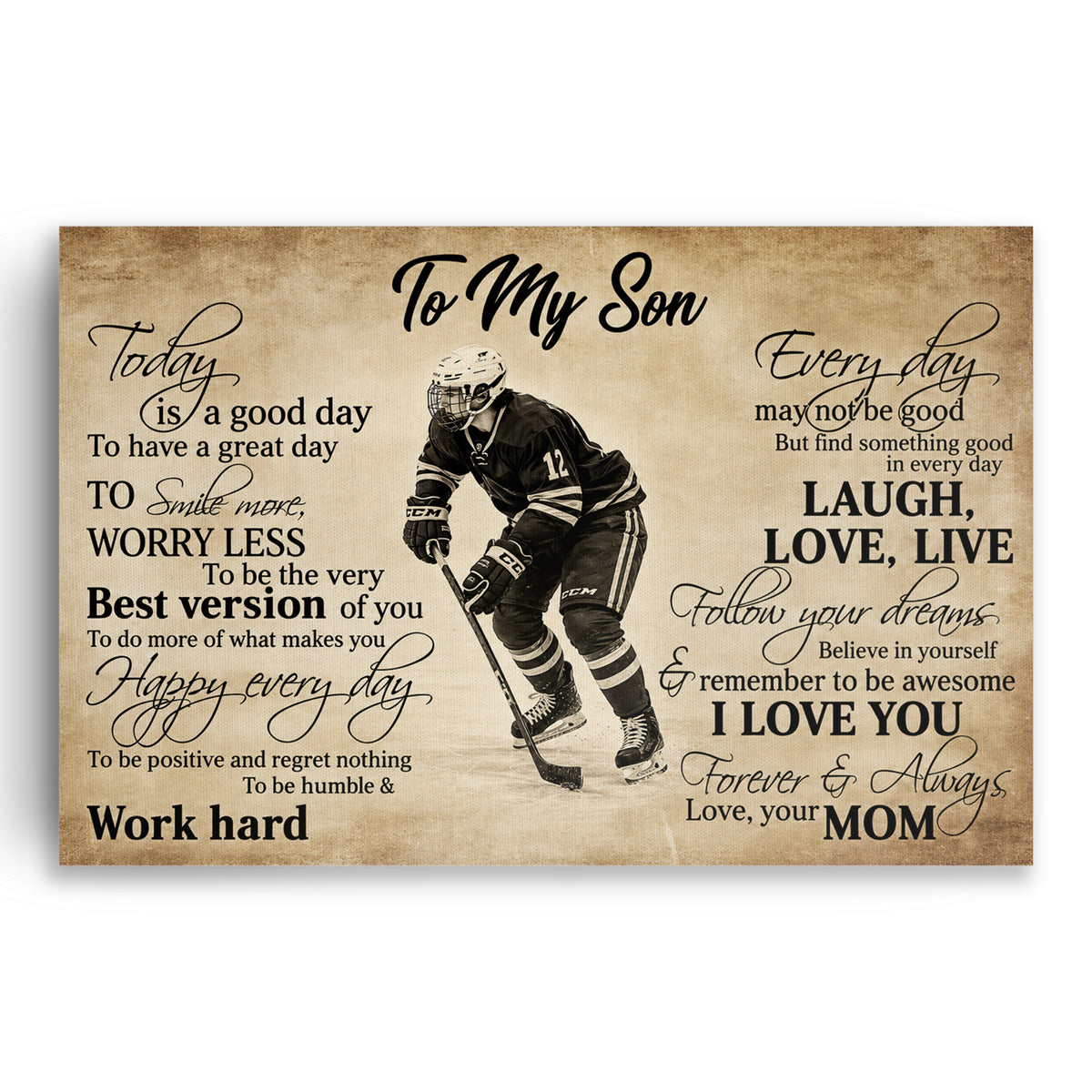 Personalized Hockey To My Son Photo Canvas – Custom Gift From Dad
