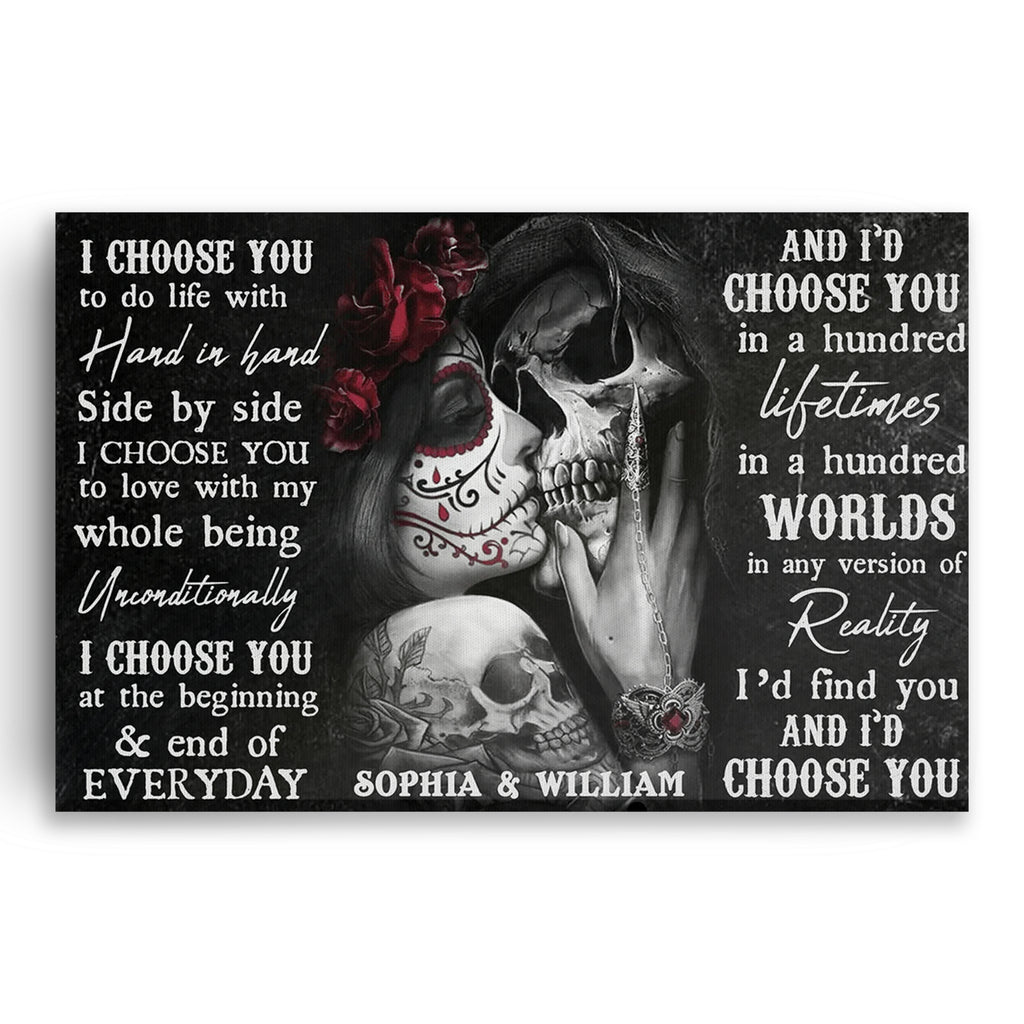 Personalized Sugar Skull I Choose You Canvas – Custom Couple Gift