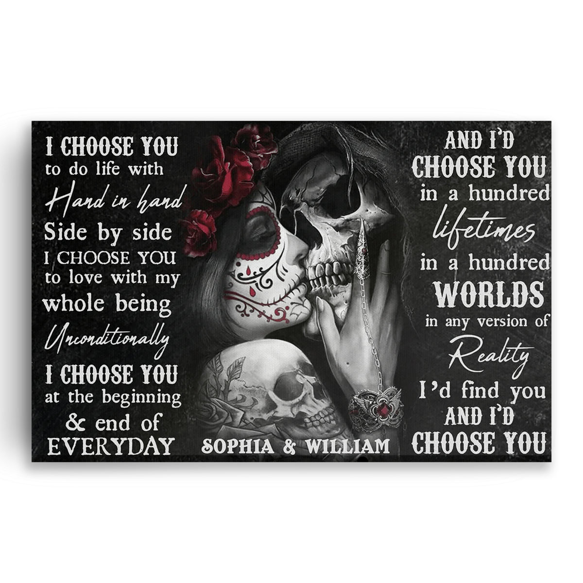 Personalized Sugar Skull I Choose You Canvas – Custom Couple Gift