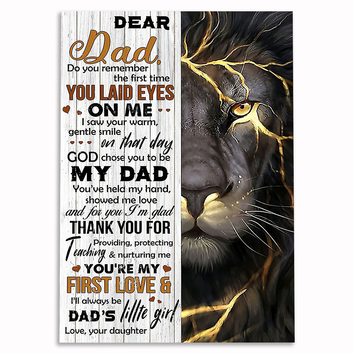 Dear Dad Lion Canvas Wall Art – Father's Day Gift For Him