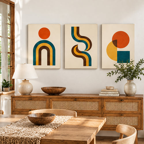 Set of 3 Mid Century Boho Wall Art - room mockup 1