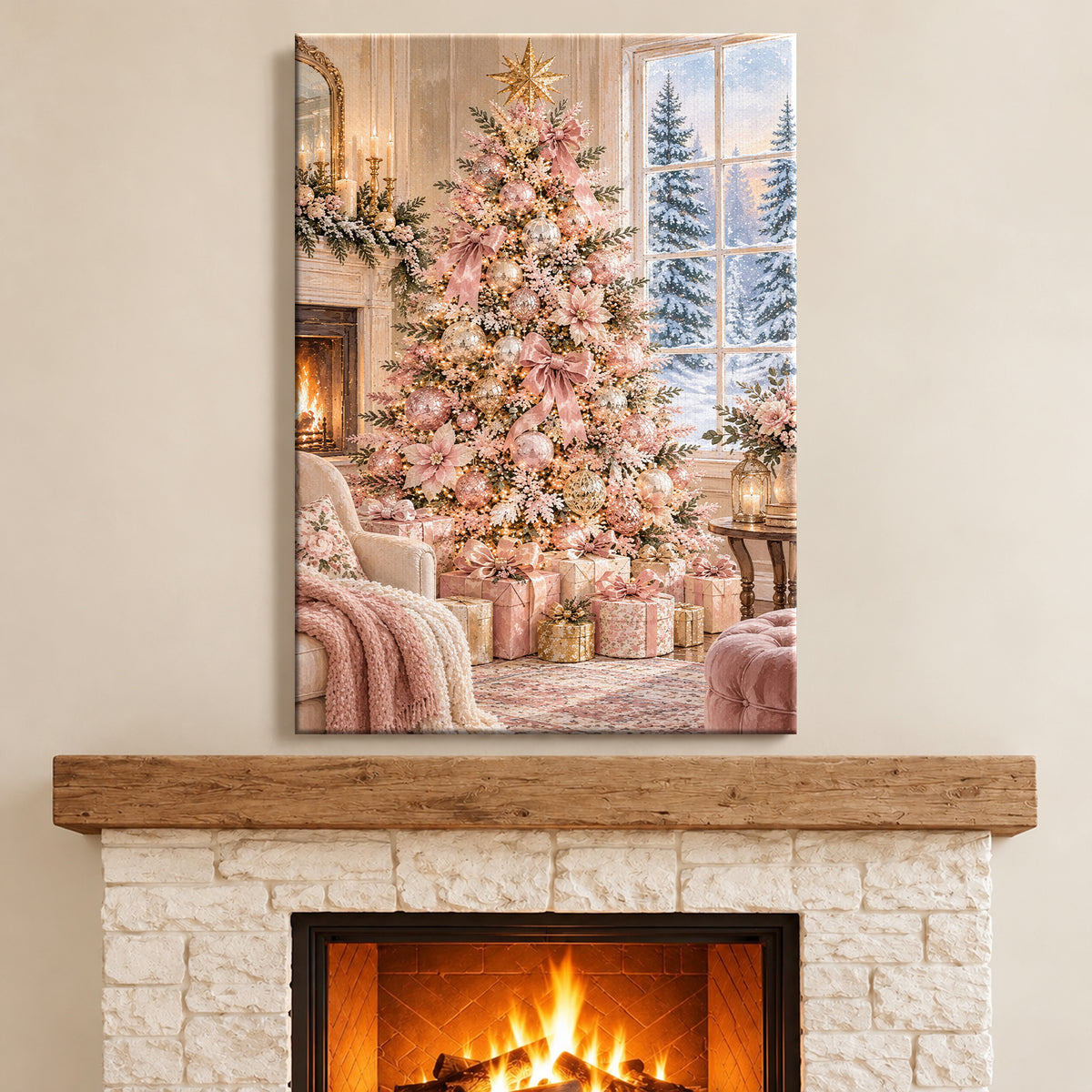Pink Christmas Tree Wall Art - room mockup 9