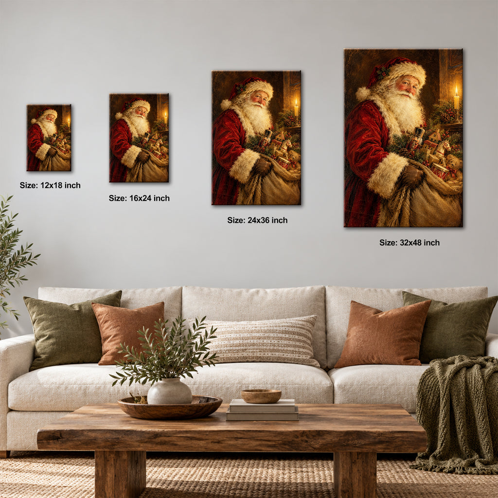 Vintage Santa Claus Oil Painting Wall Art - room mockup 7