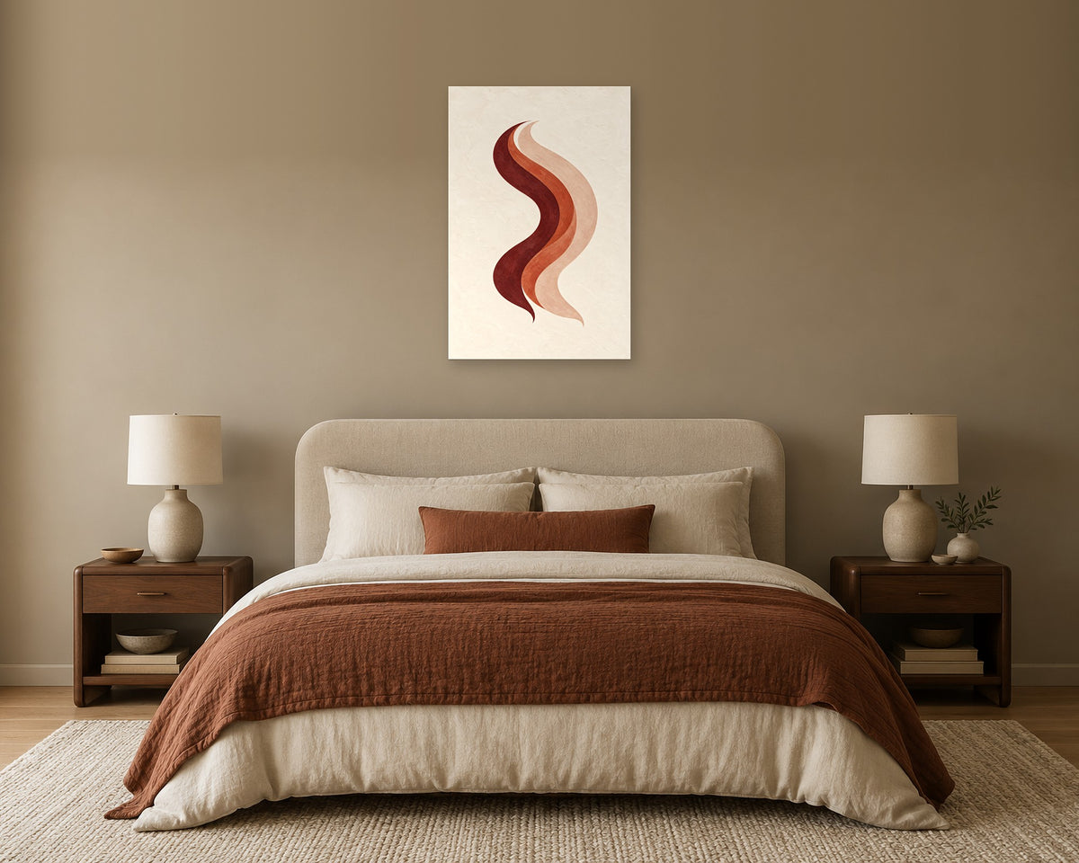 Maroon Abstract Wall Art, Rust and Blush Curved Lines Modern Print, Canvas or Poster