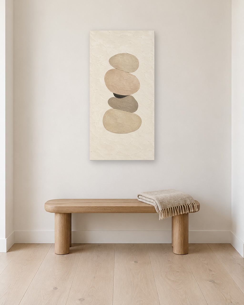 Vertical Neutral Abstract Wall Art, Stacked Stones Earth Tone Print, Tall Narrow Canvas